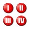 Set of red button icons with roman numerals