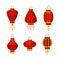 Set of red Chineese lanters, traditional New Year decor cartoon vector illustration