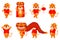 Set of red Chinese tigers in New Year\\\'s costumes with lanterns and dragons in cartoon style