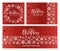 Set of red Christmas elegant backgrounds with snowflakes and lettering inscription Merry Christmas. Postcard templates