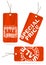 Set of red crumpled sale paper tags