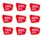 Set red discount percent buttons. Discount label for sales with different percents. Set of red sale stickers - vector