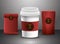 Set of red elegant coffee bags and cup packings products