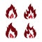 Set red fire flaming abstract vector icon isolated on the blank background