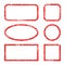 Set red frames of rubber stamp icons, grunge scratching post stamp templates isolated - 