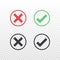 Set of red green black circle icon check mark icon on transparent background. Approve and cancel symbol for design