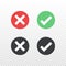 Set of red green black circle icon check mark icon on transparent background. Approve and cancel symbol for design