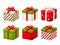 Set of red and green Christmas gift boxes. Vector illustration.