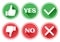 Set red and green icons buttons. Thumb up and down. Like and dislike. Confirmation and rejection. Yes and no. Vector
