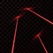 Set of red laser beams. Red light ray. Vector illustration isolated on dark background