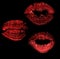 Set of red lips imprint isolated on black