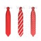 Set of red men ties on white background, realistic vector illustration