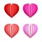 Set of red and pink folded paper hearts isolated on white. Valentines Day design element. Vector.