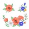 Set of red poppies and daisies. Hand drawing. Vector illustration