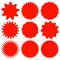 Set of red retro blank starburst, sunburst badges. Vector illustration.