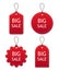 Set of red sale tags and labels isolated on white background. Banner of discount or price tags is marketing. Shopping coupon,