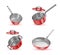 Set of red saucepans.