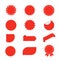 Set of red starburst. Red blank promo stickers. Sunburst badges, labels, sale tags. Design elements. Vector