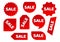 Set of red stickers, advertising badges with white inscription SALE. Vector