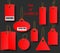 Set of red tags with Golden rope. Collection of labels of various shapes on a black background.