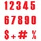 Set of Red ten numbers form zero to nine, number flat design. Red color numbers and percent  sign vector eps10.