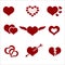 Set of red valentine hearth love symbols