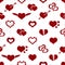 Set of red valentine hearth love symbols seamless pattern