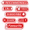 Set of red and white buttons for social media - Like, share, recommended, subscribe to video channel, blog