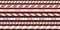 Set of red with white warning seamless stripes. Vector danger tapes. Ribbons do not cross and caution.