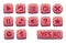 Set of red wooden square buttons