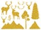 Set Reindeer horns mountains trees golde silhouettes vector illustration