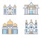 Set of religion buildings. Church, mosque, synagogue, pagoda. Traditional religions architecture.