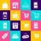 Set Remove shopping cart, Mobile and, Refresh, Hanging sign with Close, basket, Handbag and Add to Shopping icon. Vector