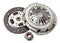 Set of replacement automotive clutch isolated on white background. Disc and clutch basket with release bearing.