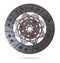 Set of replacement automotive clutch isolated on white background. Disc and clutch basket with release bearing