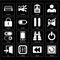 Set of Restart, Rewind, Exit, Binoculars, Switch, Pause, Locked, Id card, Calendar icons