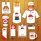 Set of restaurant corporate identity, uniform, flyer, shirt, cup, menu, package, apron, coffee cup illustration