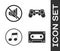 Set Retro audio cassette tape, Speaker mute, Music note, tone and Gamepad icon. Vector