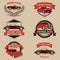 Set of retro car service emblems. Vintage vehicle, repair autom
