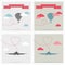 Set of retro cards with aerostat and plane flying