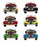 Set of retro cars of different colors