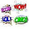 Set retro of cartoon, speech sketch. OMG, BOOM,WOW, LOL. Comic speech bubbles. Dialog Clouds in pop art style. Vector