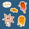 A set of retro cartoon stickers. Abstract retro lettering Love, cloud, smiley face, ice cream on a stick sticker Doodle.