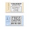 Set of retro cinema tickets or event. Shape with texture effect and vintage text. Admit one movie ticket. Vector icon