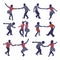 Set retro colored dancing people in a retro swing isolated. People in 40s or 50s style dancing Vector illustration.jazz
