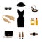 Set with retro fashion objects: women hats, shoes, bags, lipsticks, eyeglasses, perfume. Old-fashioned retro-styled