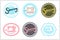 Set of retro garment sewing machine identity badge sticker label