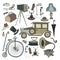 Set of retro mechanic devices and accessories. Vector vintage illustration