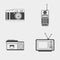 Set of retro monochrome icon. Photo camera, mobile phone, dictaphone, tv set