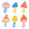 Set of retro mushrooms from the 70s. Drawn style. Collection of groovy retro mushrooms.